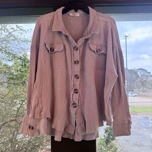 Zenana beige loose button up